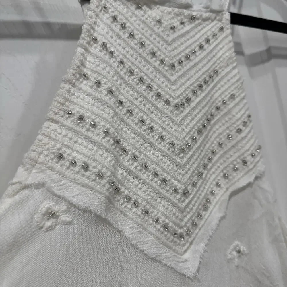 Women’s Free people intimately small s top tank white‎ beaded Asymmetrical